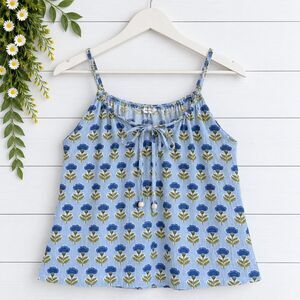 Midnight Sky block print blue linen tank size large
